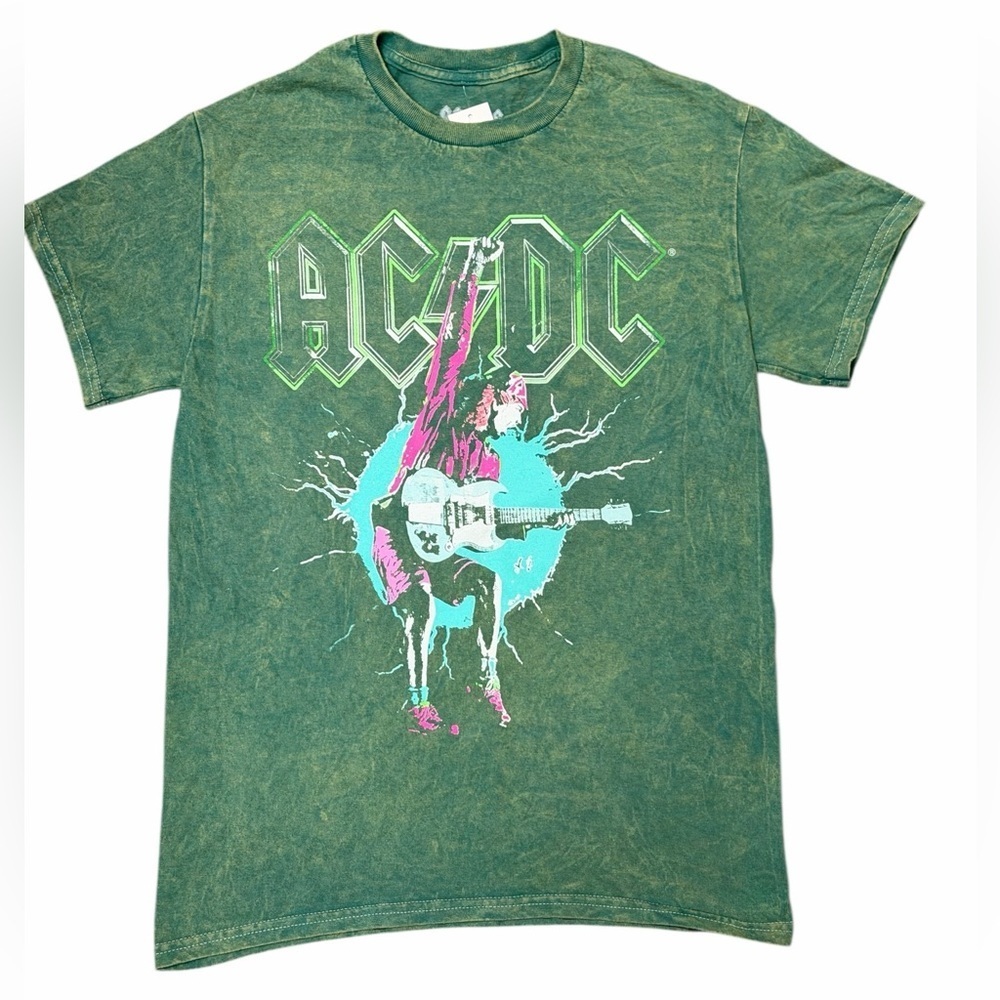 NWT ACDC Band T Shirt Small Unisex Green Graphic Rock Tee